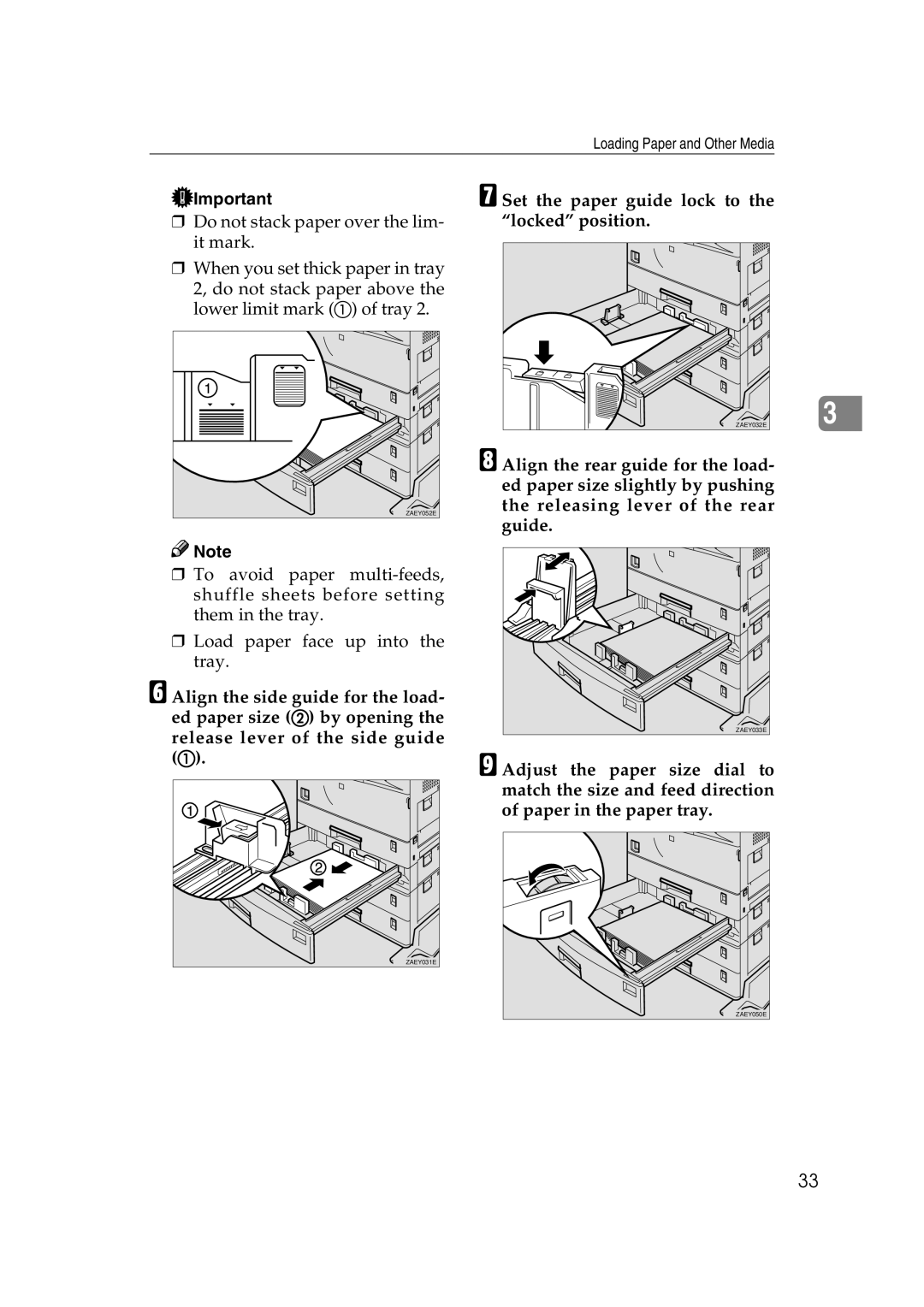 Lanier AP3200 manual Set the paper guide lock to the locked position 