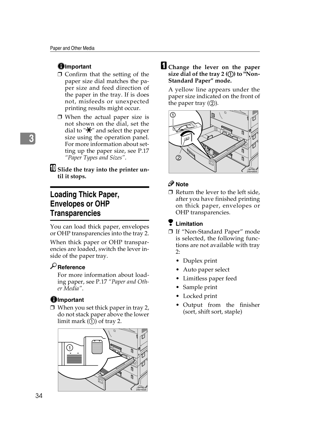 Lanier AP3200 manual Loading Thick Paper Envelopes or OHP Transparencies, Slide the tray into the printer un- til it stops 