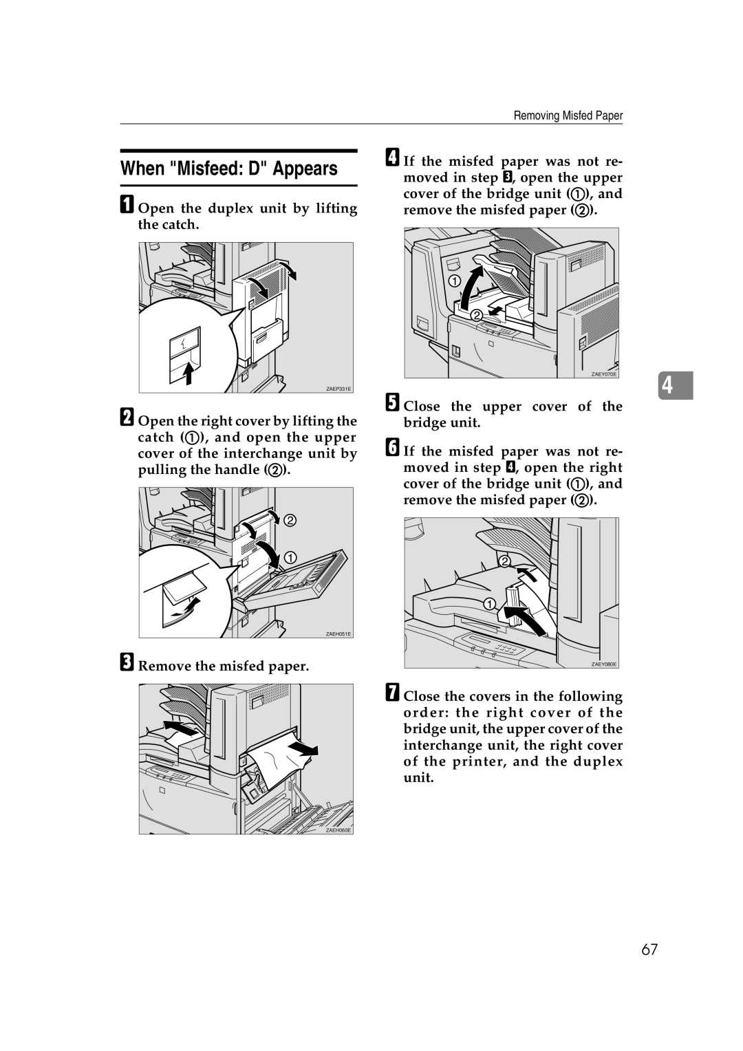 Lanier AP3200 manual When Misfeed D Appears 