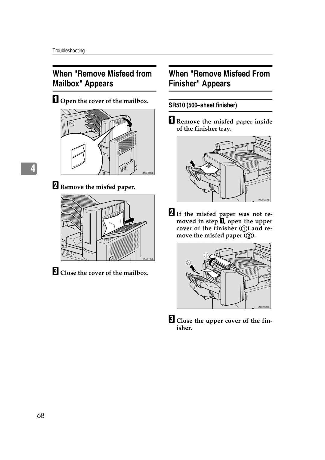 Lanier AP3200 manual When Remove Misfeed from Mailbox Appears, When Remove Misfeed From Finisher Appears 