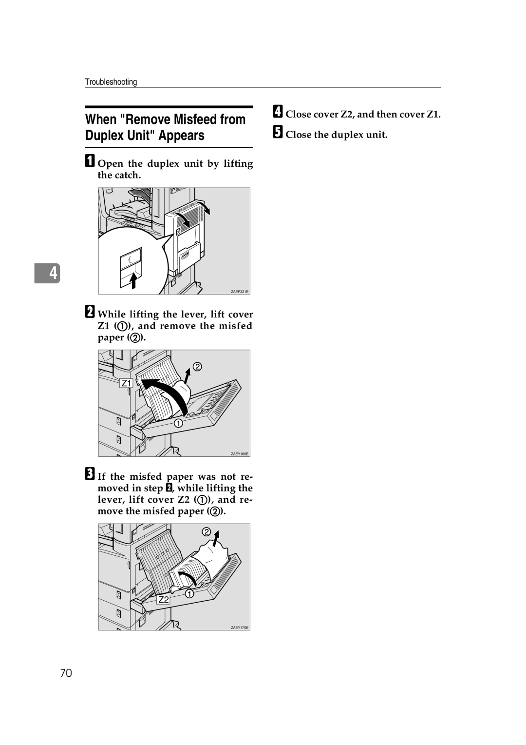 Lanier AP3200 manual When Remove Misfeed from Duplex Unit Appears 