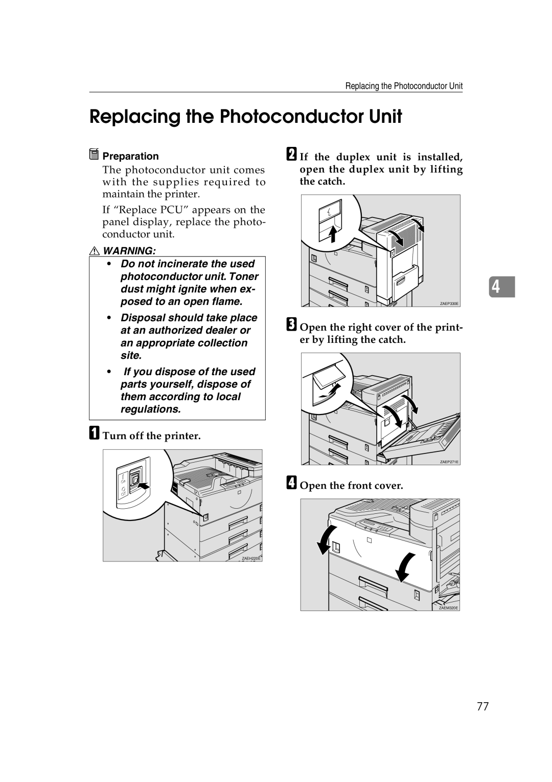 Lanier AP3200 manual Replacing the Photoconductor Unit, Turn off the printer 