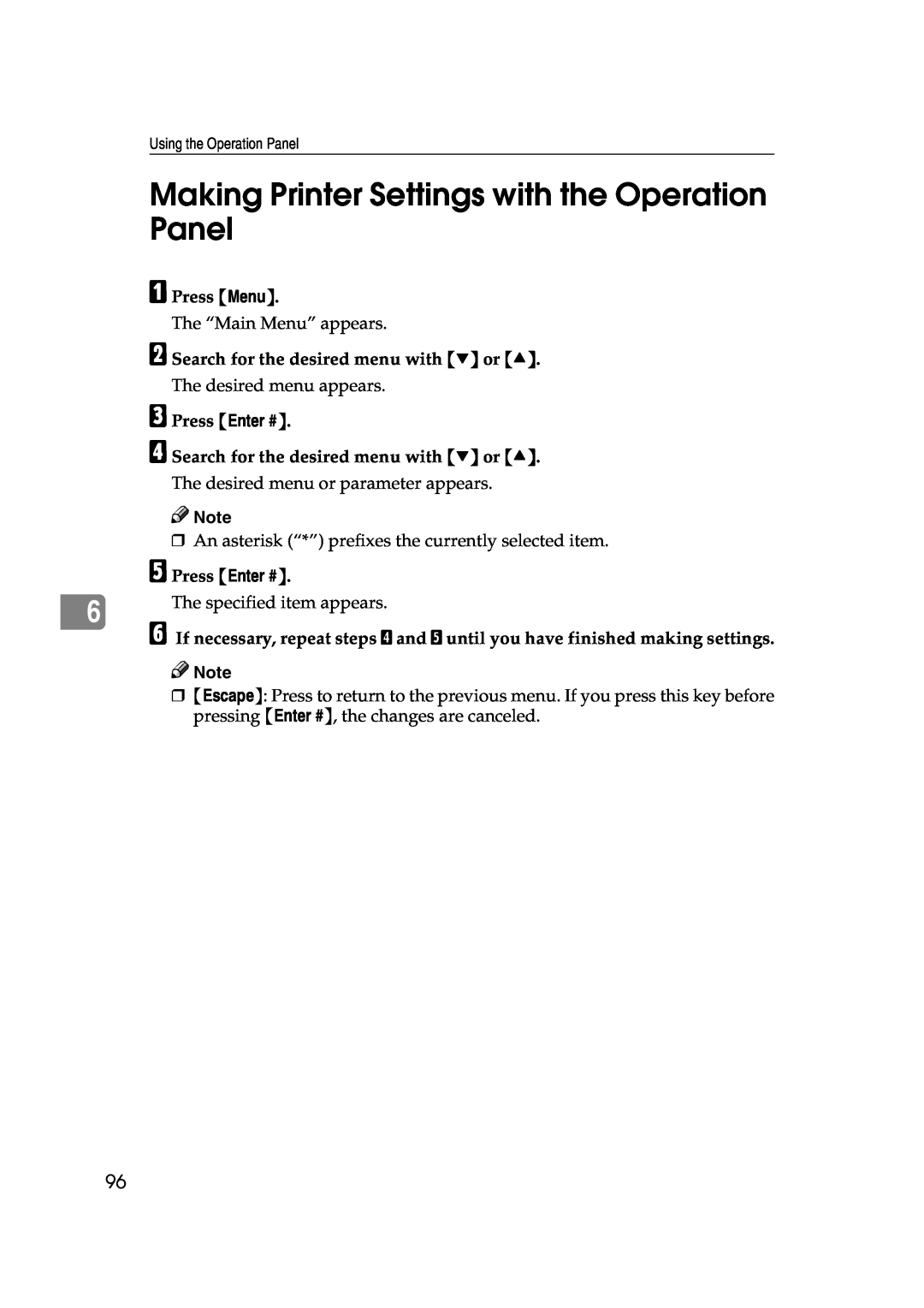 Lanier AP3200 manual Making Printer Settings with the Operation Panel 