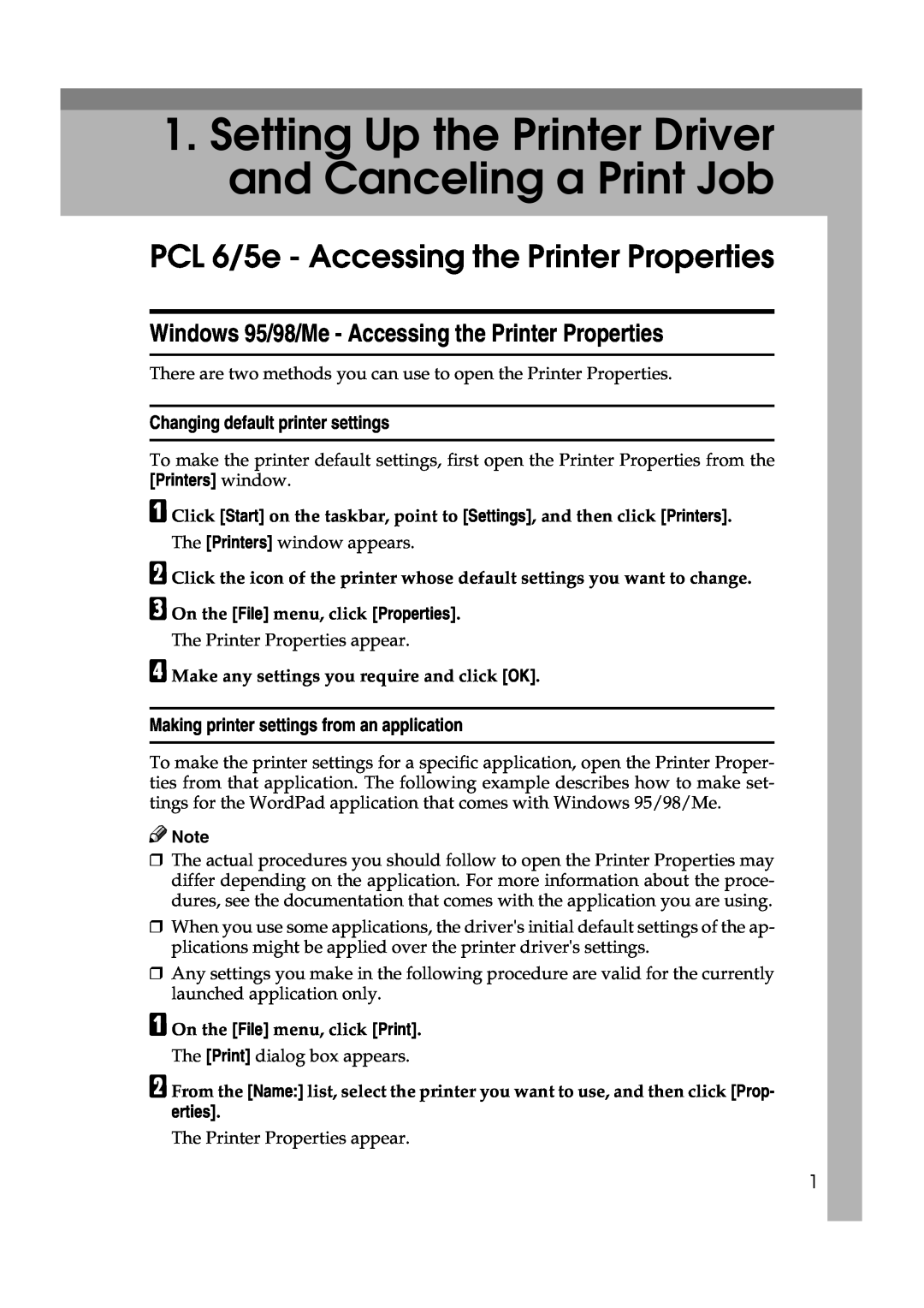 Lanier AP3200 manual PCL 6/5e - Accessing the Printer Properties 