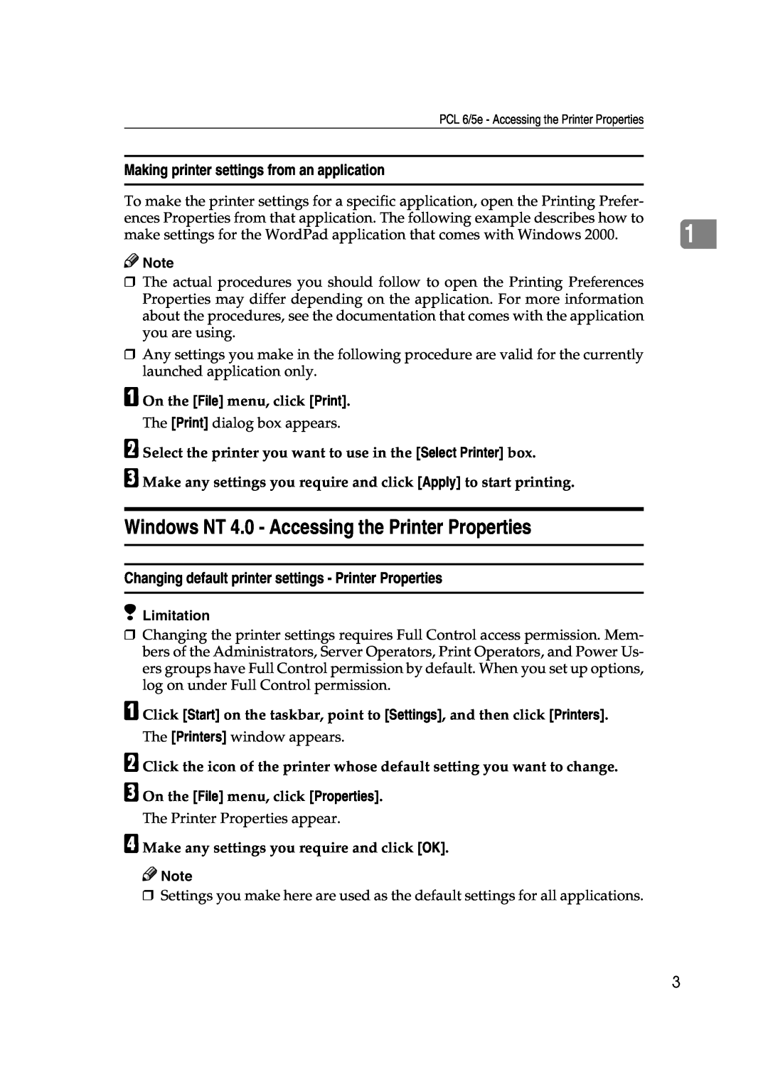 Lanier AP3200 manual Windows NT 4.0 - Accessing the Printer Properties 