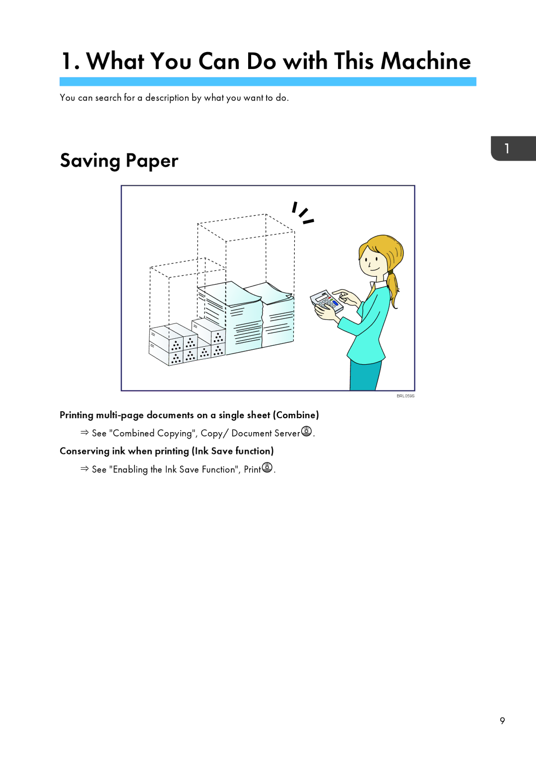 Lanier MP CW2200/MP, CW2200SP appendix Saving Paper, You can search for a description by what you want to do 