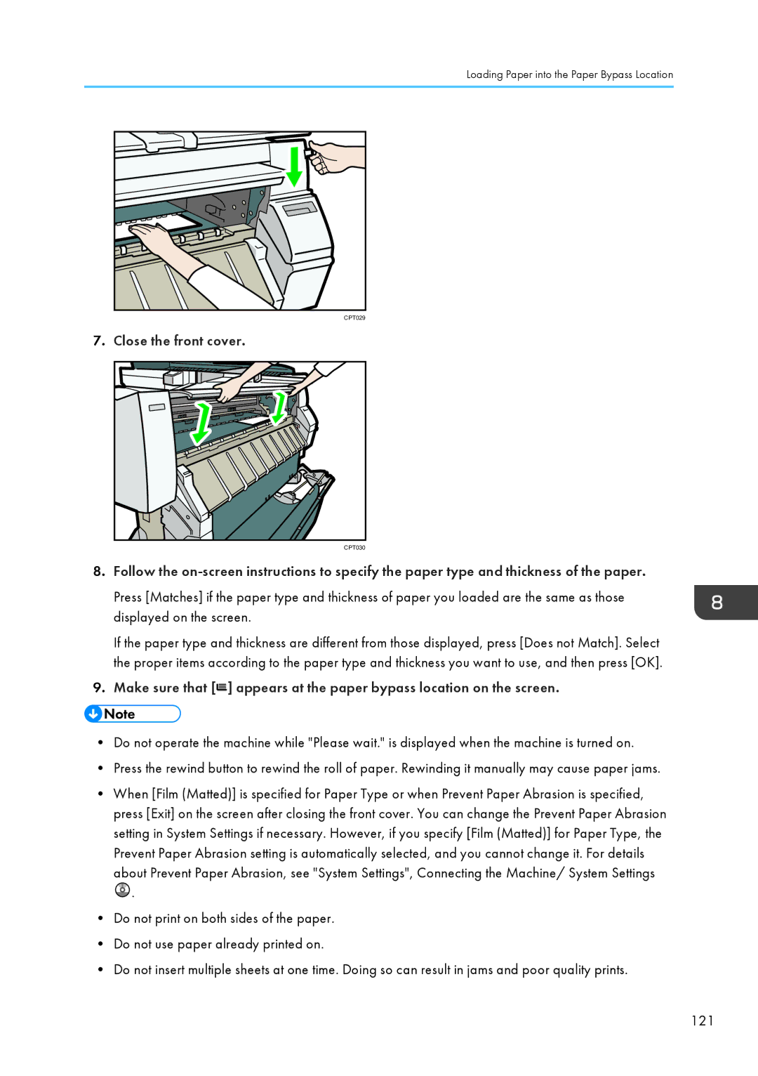 Lanier MP CW2200/MP, CW2200SP appendix Close the front cover 