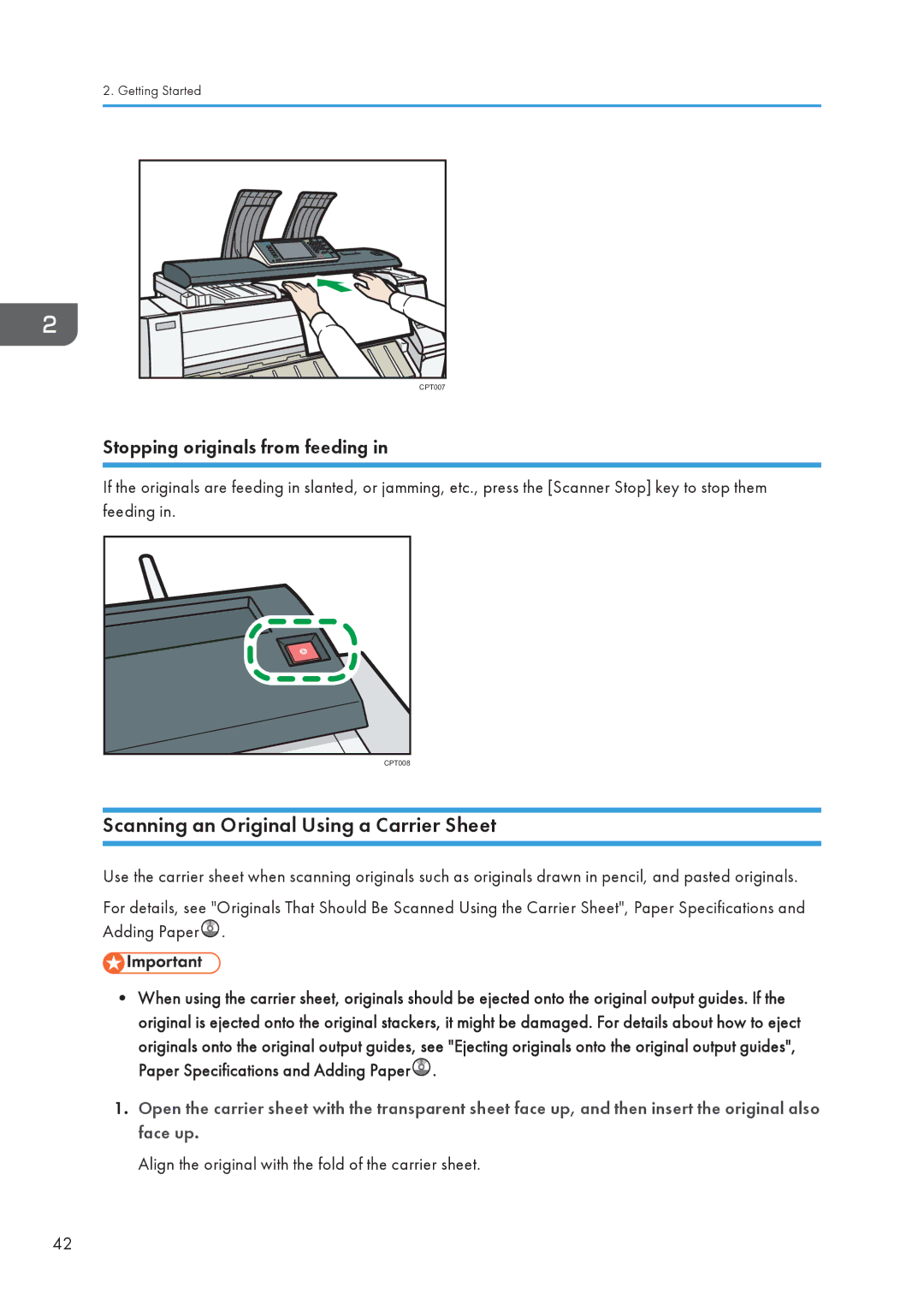 Lanier CW2200SP, MP CW2200/MP appendix Scanning an Original Using a Carrier Sheet, Stopping originals from feeding 