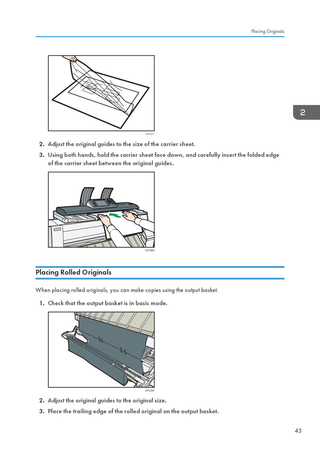 Lanier MP CW2200/MP, CW2200SP appendix Placing Rolled Originals 