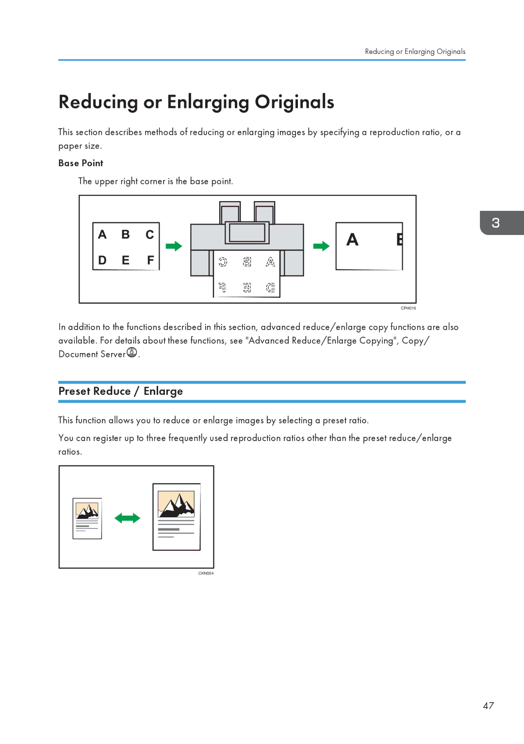 Lanier MP CW2200/MP, CW2200SP appendix Reducing or Enlarging Originals, Preset Reduce / Enlarge 