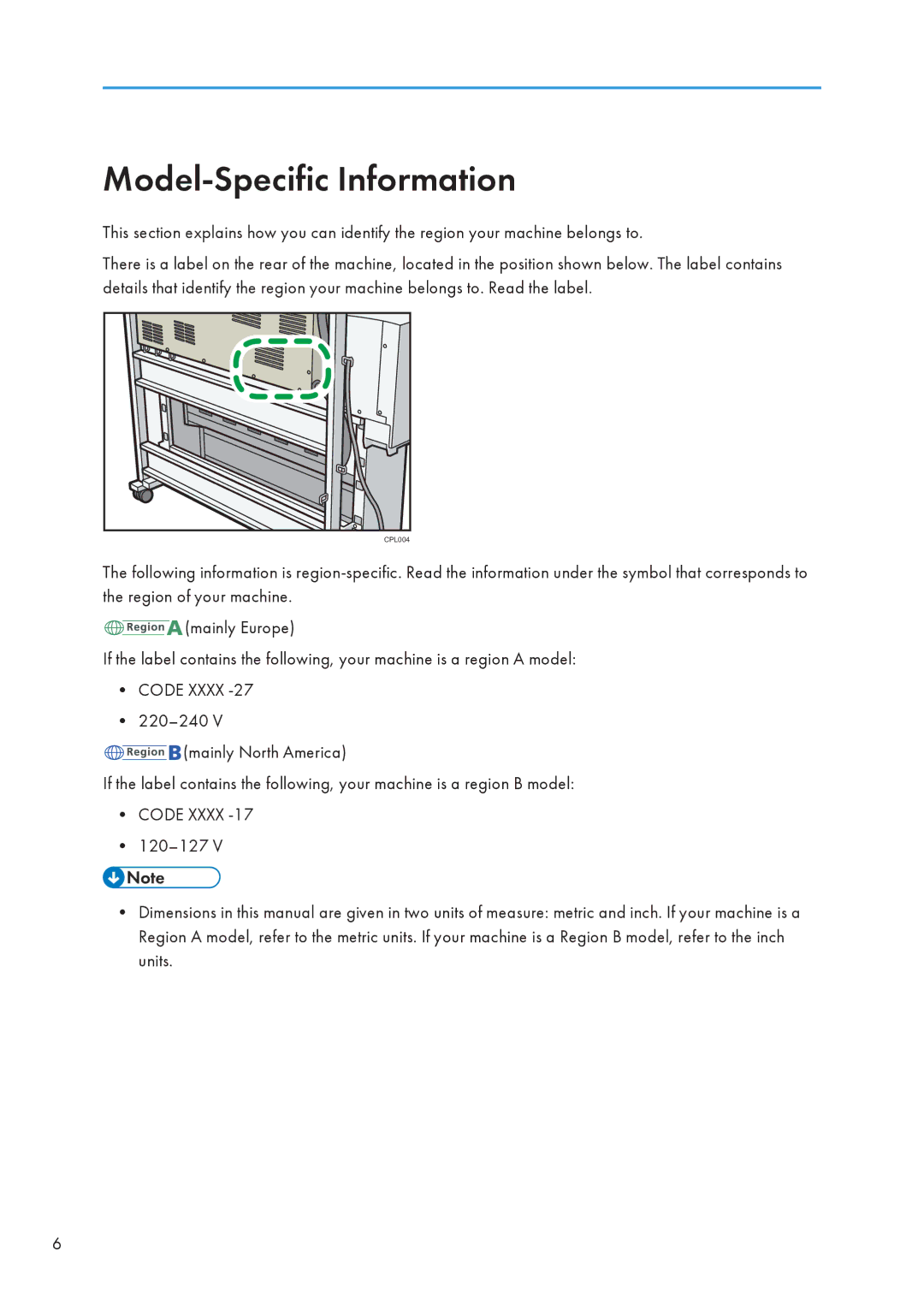 Lanier CW2200SP, MP CW2200/MP appendix Model-Specific Information, Code Xxxx 