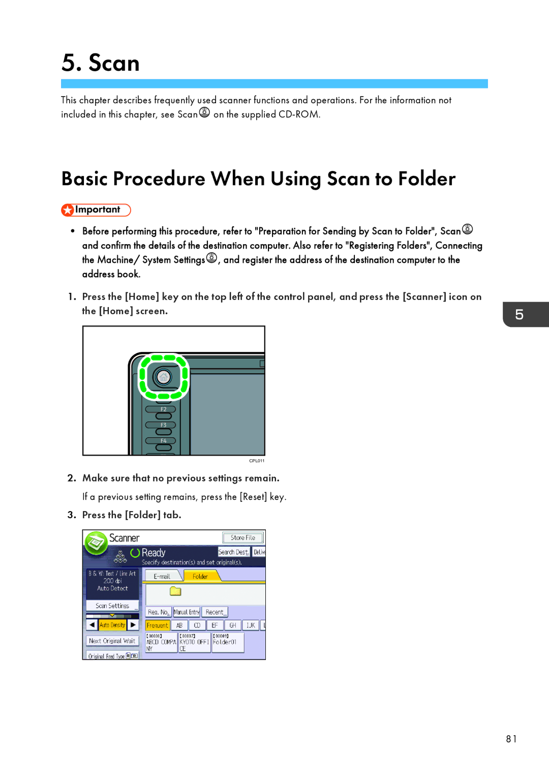 Lanier MP CW2200/MP, CW2200SP appendix Basic Procedure When Using Scan to Folder 