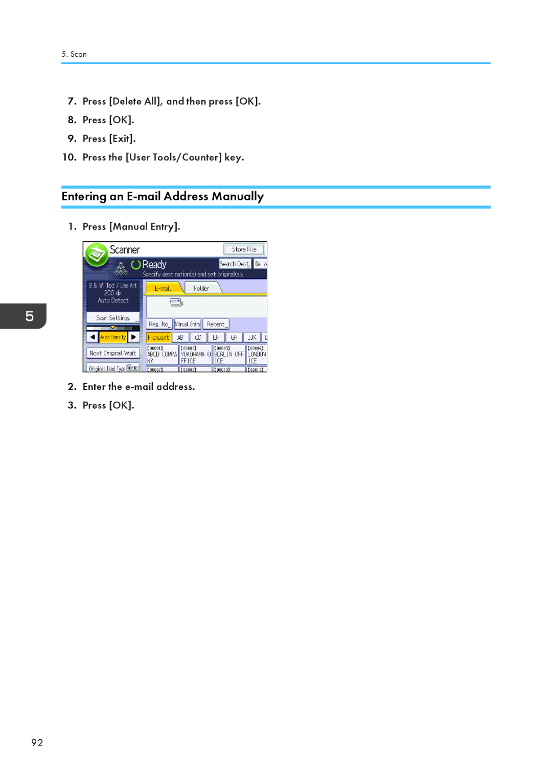 Lanier CW2200SP, MP CW2200/MP appendix Entering an E-mail Address Manually 