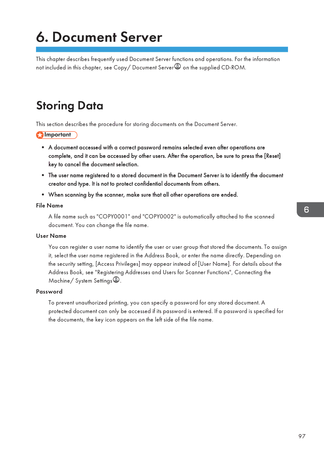 Lanier MP CW2200/MP, CW2200SP appendix Document Server, Storing Data 