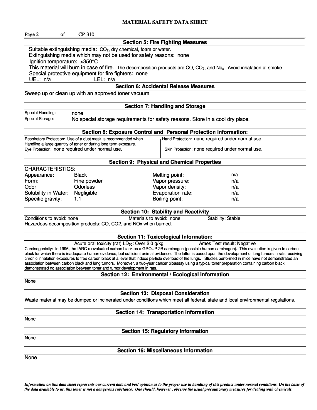 Lanier DF-4 manual Material Safety Data Sheet, Fire Fighting Measures 