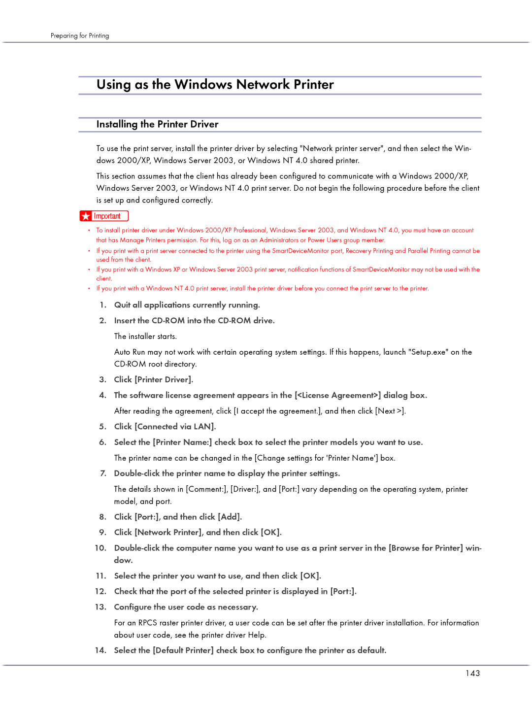 Lanier GX3000 manual Using as the Windows Network Printer, 143 