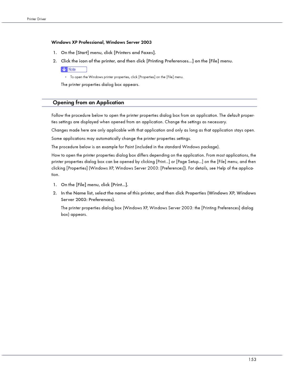 Lanier GX3000 Opening from an Application, Windows XP Professional, Windows Server, Printer properties dialog box appears 