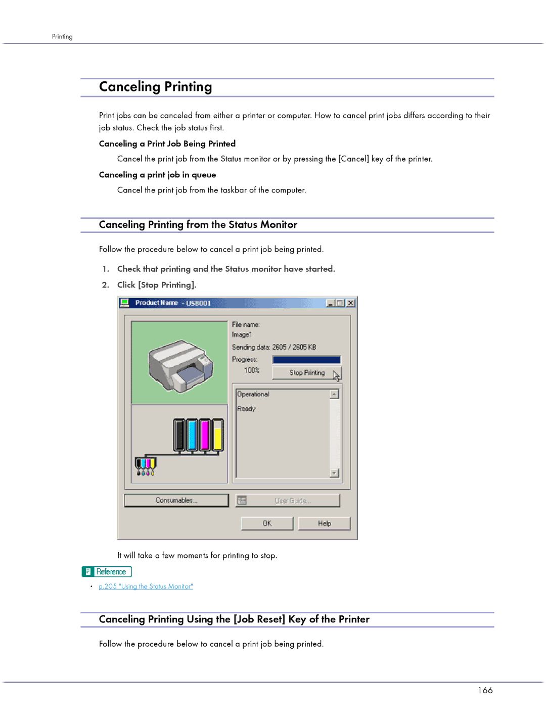 Lanier GX3000 Canceling Printing from the Status Monitor, Canceling Printing Using the Job Reset Key of the Printer 