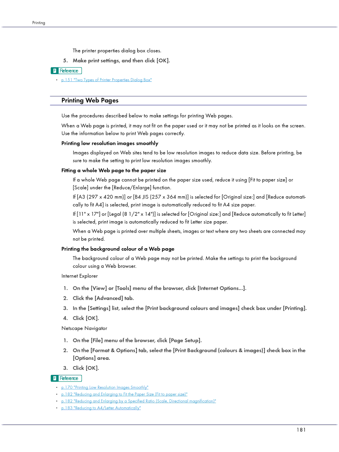 Lanier GX3000 manual Printing Web Pages, Netscape Navigator, 181 