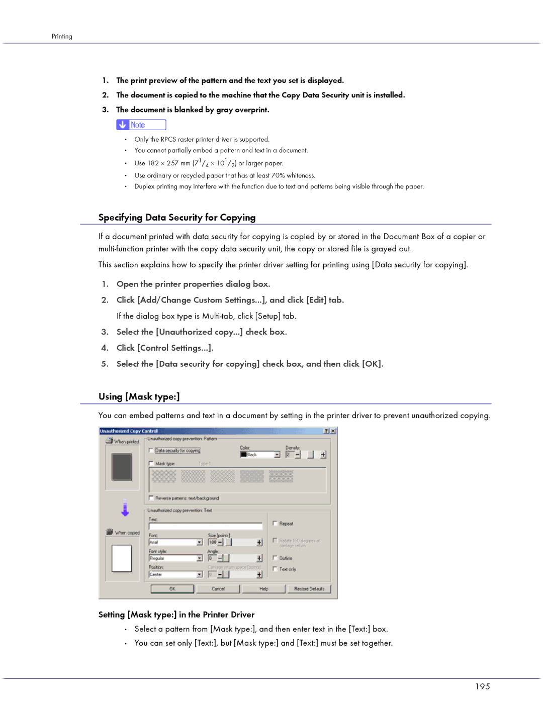 Lanier GX3000 manual Specifying Data Security for Copying, Using Mask type 