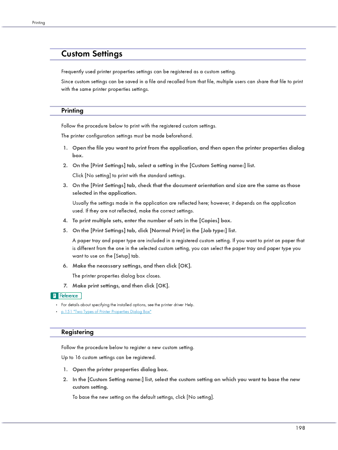 Lanier GX3000 manual Custom Settings, Printing, Registering 