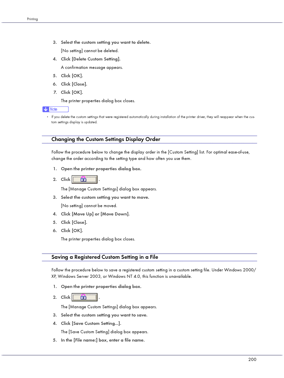 Lanier GX3000 manual Changing the Custom Settings Display Order, Saving a Registered Custom Setting in a File 