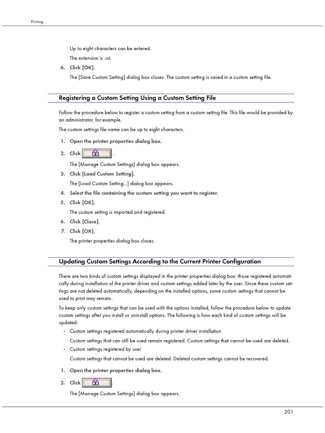 Lanier GX3000 Registering a Custom Setting Using a Custom Setting File, Click Load Custom Setting, Click Close Click OK 