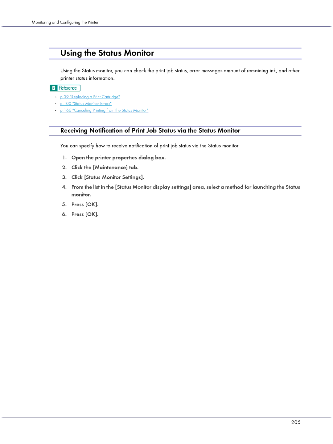 Lanier GX3000 manual Using the Status Monitor, 205 