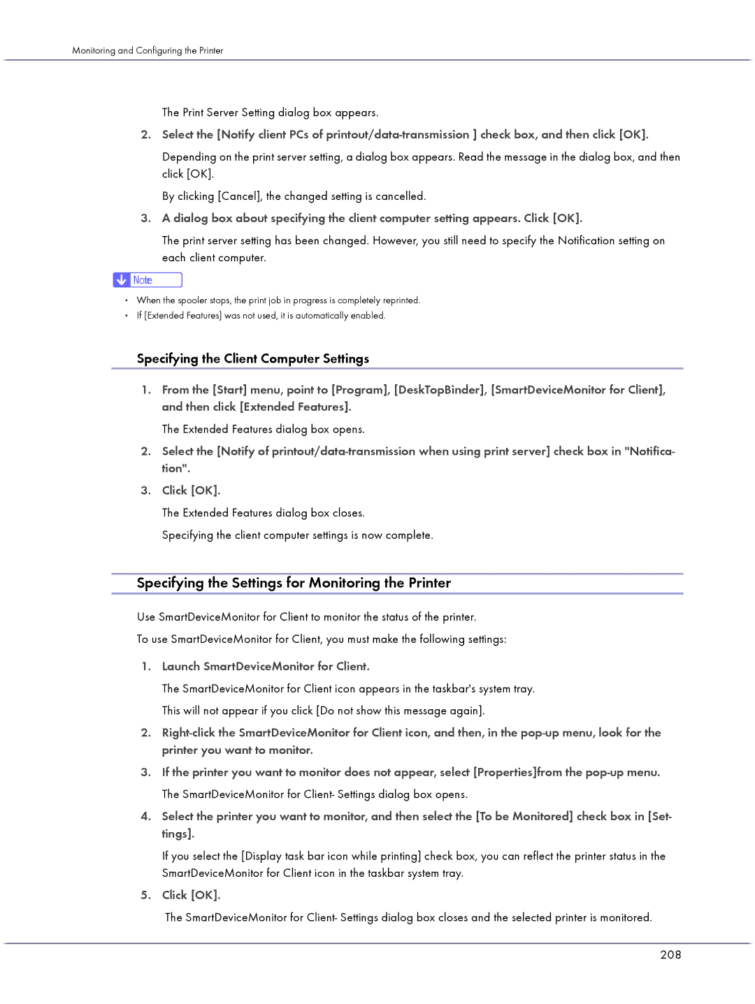 Lanier GX3000 manual Specifying the Settings for Monitoring the Printer, Specifying the Client Computer Settings 