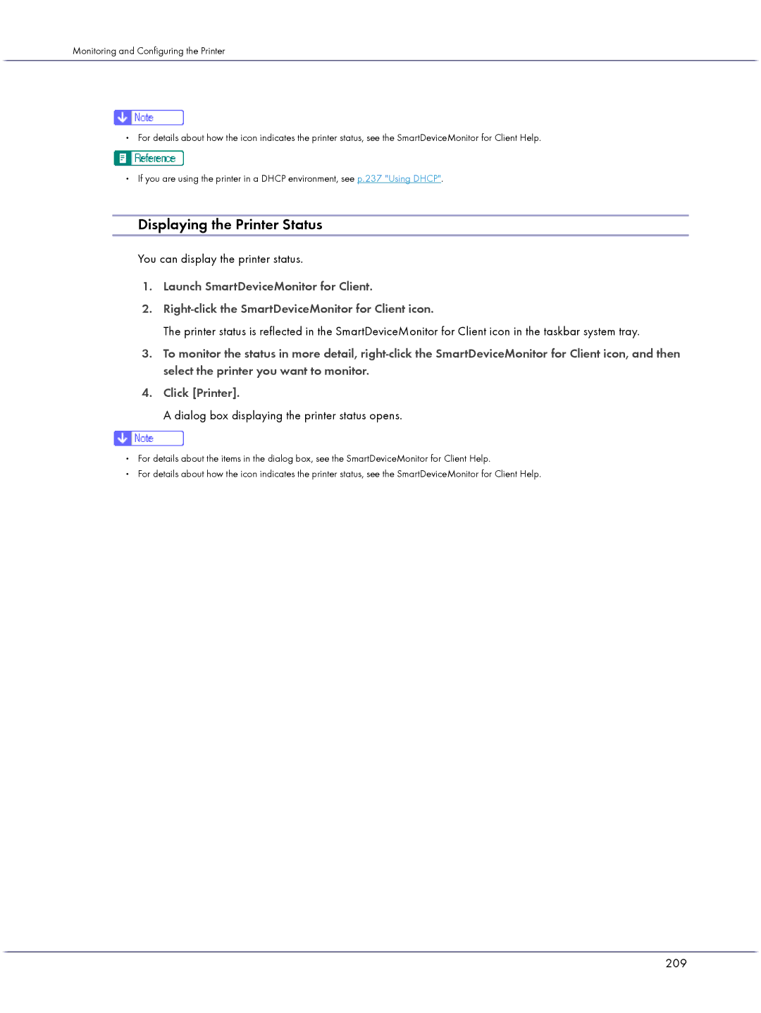 Lanier GX3000 manual Displaying the Printer Status, You can display the printer status, 209 