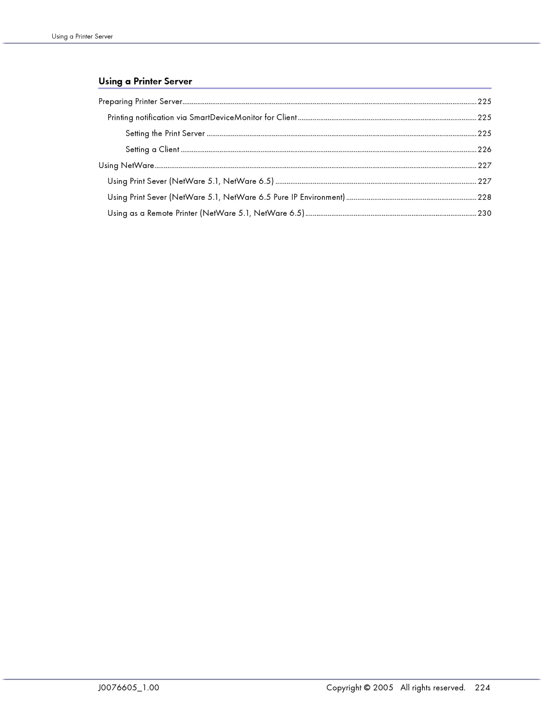 Lanier GX3000 manual Using a Printer Server, J00766051.00 Copyright 2005 All rights reserved 