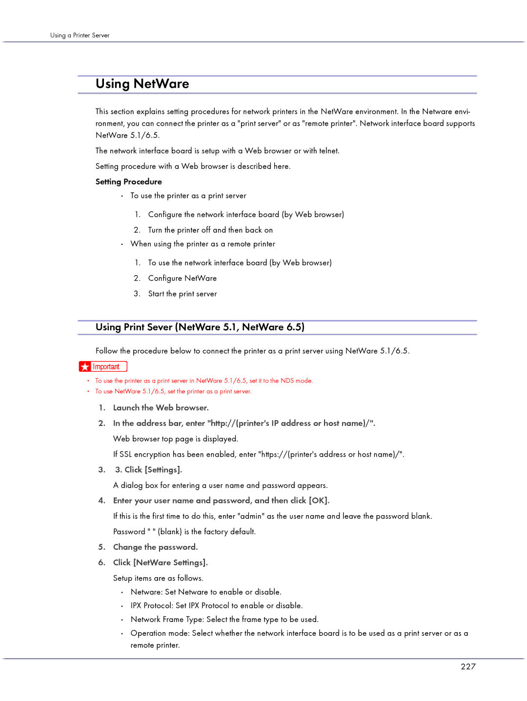 Lanier GX3000 Using NetWare, Using Print Sever NetWare 5.1, NetWare, Enter your user name and password, and then click OK 