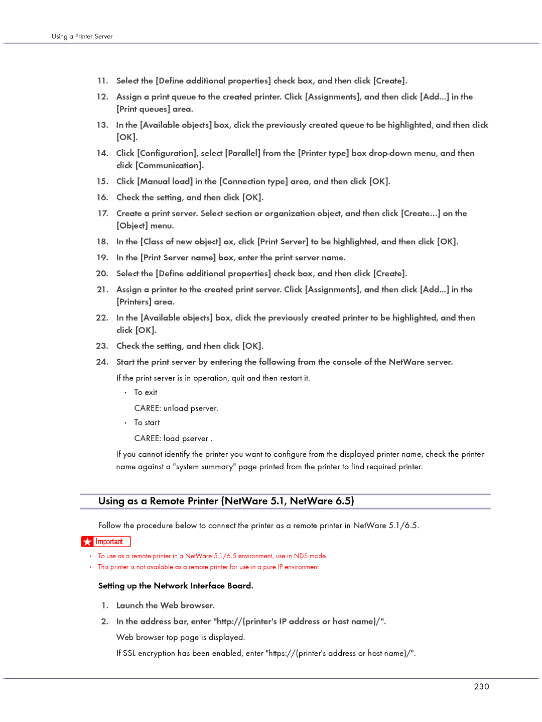 Lanier GX3000 manual Using as a Remote Printer NetWare 5.1, NetWare 