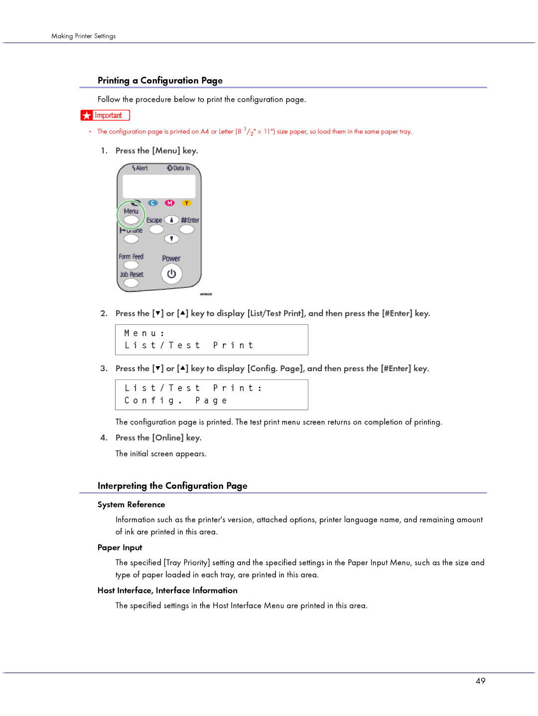 Lanier GX3000 manual Printing a Configuration, Interpreting the Configuration 