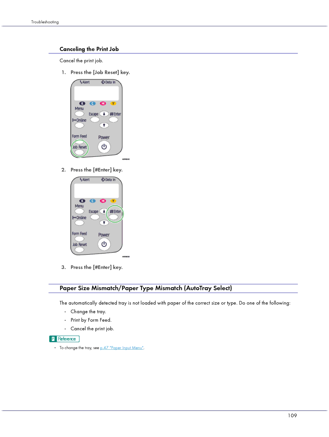 Lanier GX3050 manual Paper Size Mismatch/Paper Type Mismatch AutoTray Select, 109 