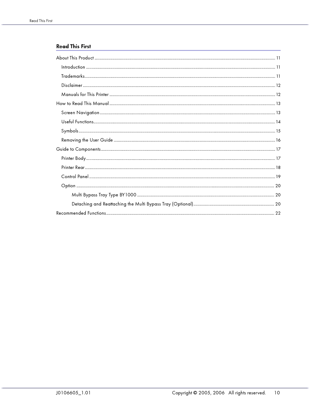 Lanier GX3050 manual Read This First, J01066051.01 Copyright 2005, 2006 All rights reserved 