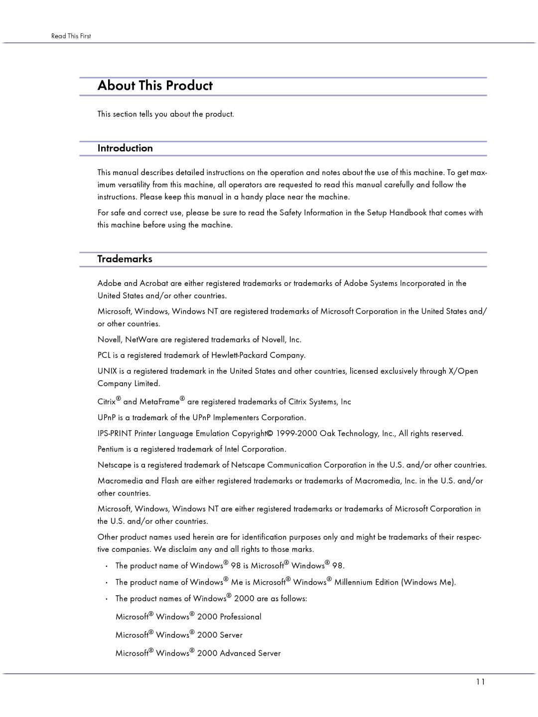 Lanier GX3050 manual About This Product, Introduction, Trademarks, This section tells you about the product 