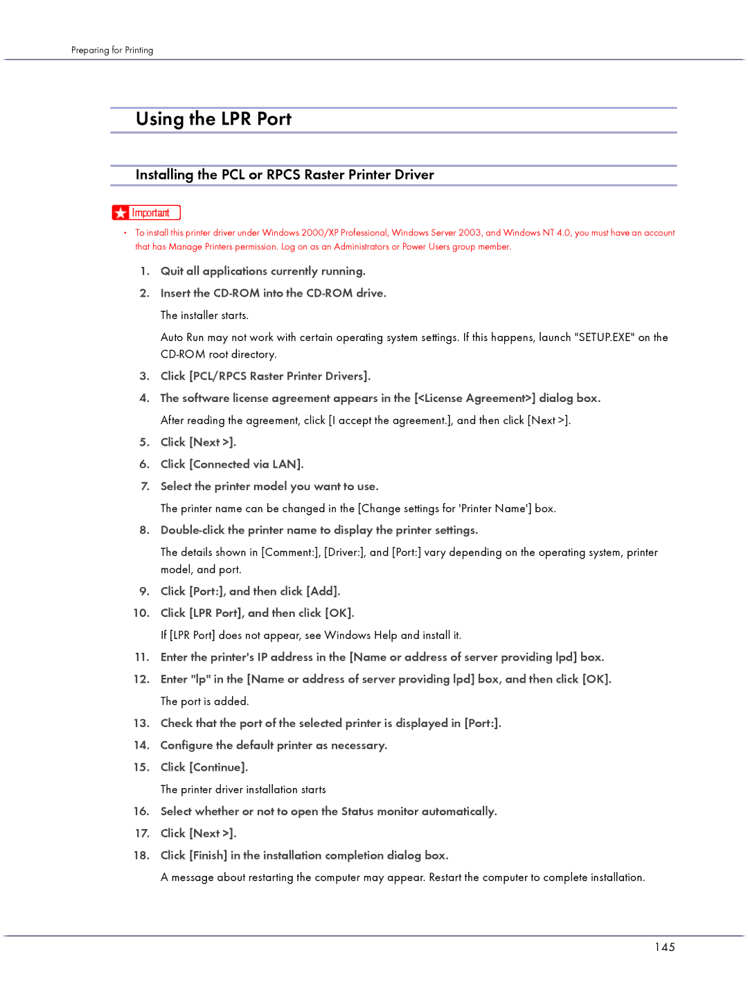 Lanier GX3050 manual Using the LPR Port, If LPR Port does not appear, see Windows Help and install it 