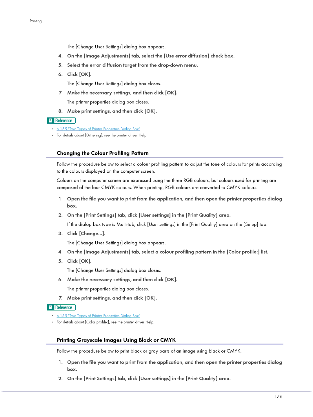 Lanier GX3050 manual Changing the Colour Profiling Pattern, Printing Grayscale Images Using Black or Cmyk, 176 