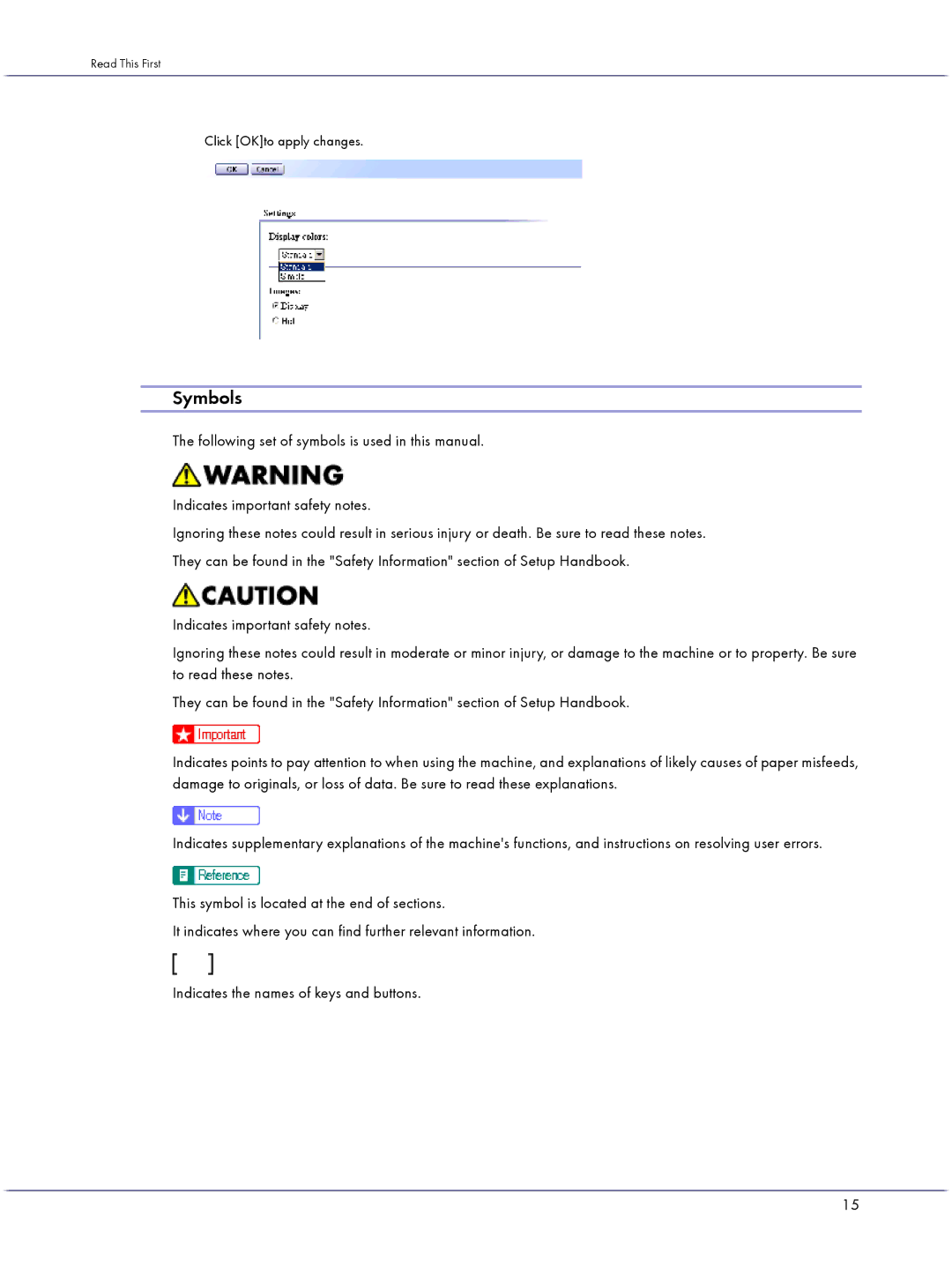 Lanier GX3050 manual Symbols 