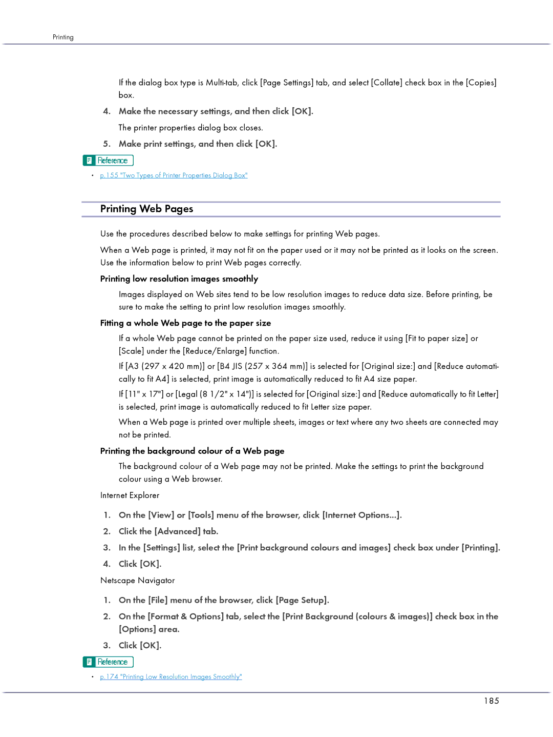 Lanier GX3050 manual Printing Web Pages, Netscape Navigator, 185 