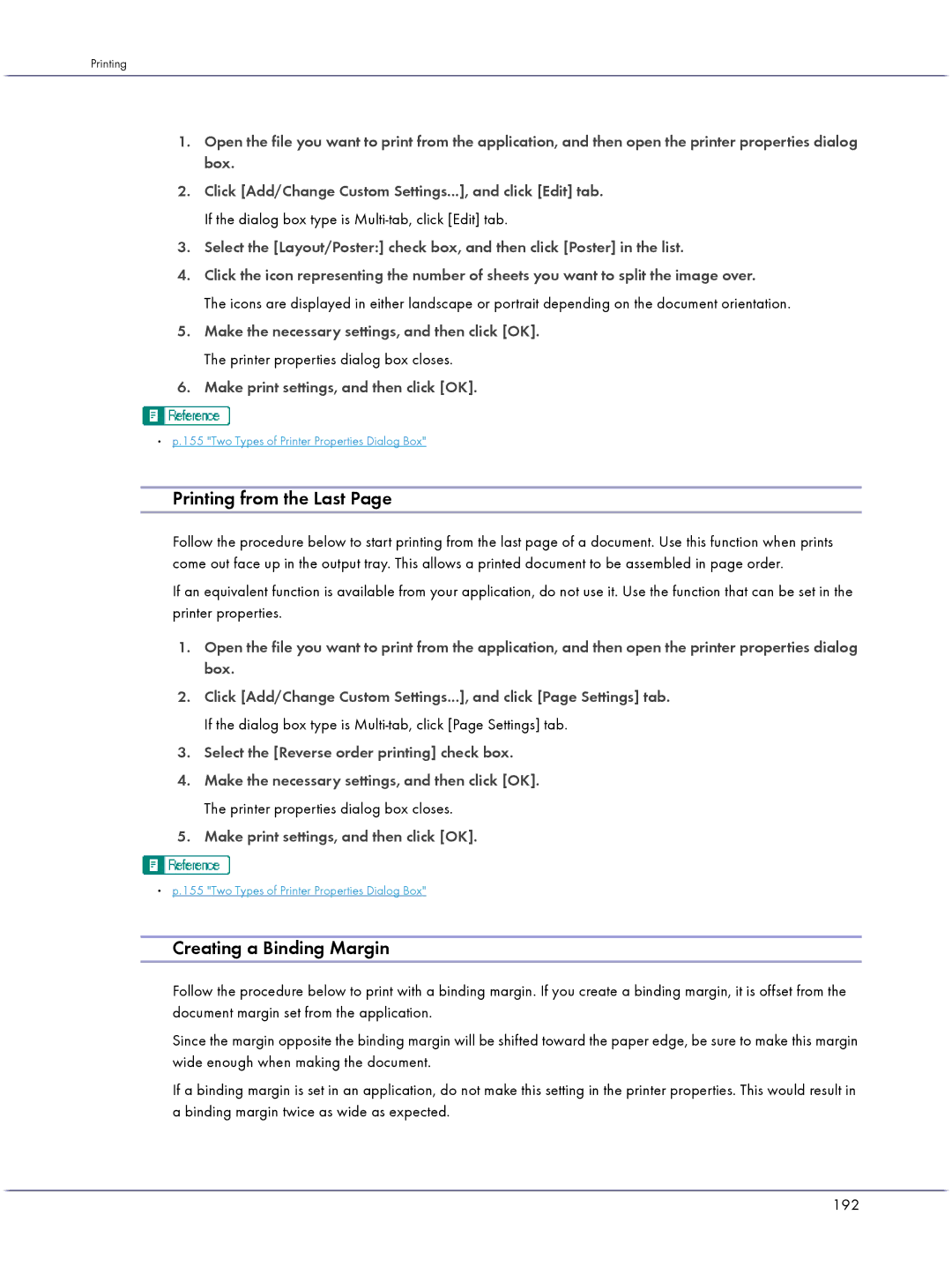 Lanier GX3050 manual Printing from the Last, Creating a Binding Margin 