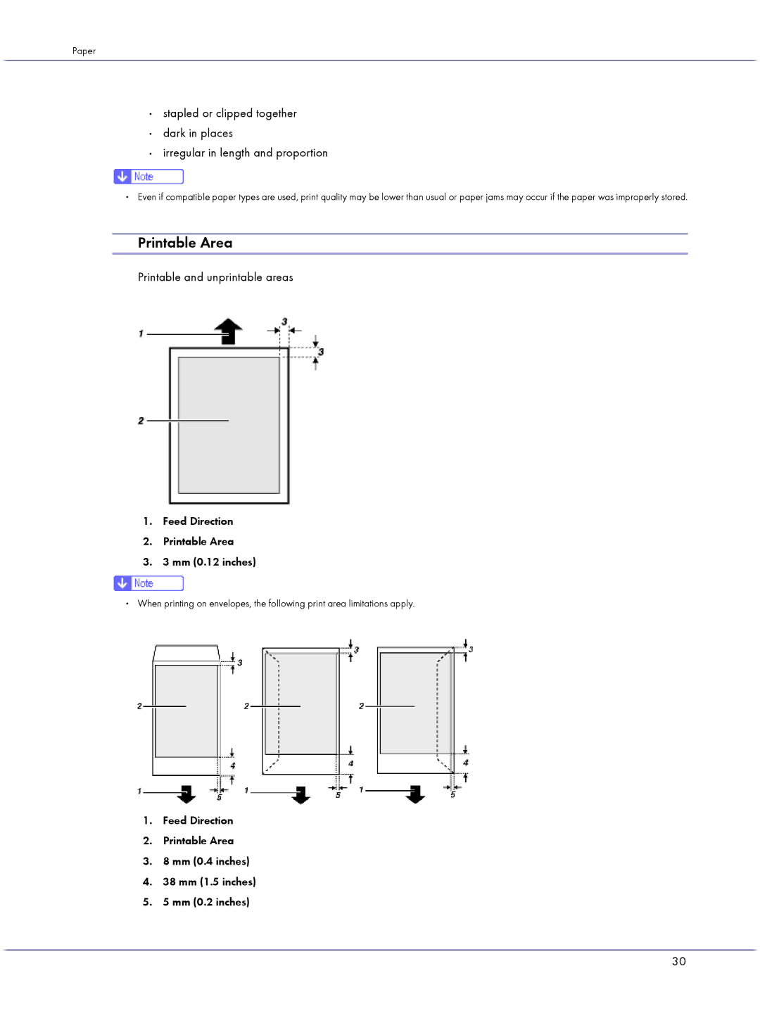 Lanier GX3050 manual Printable Area, Printable and unprintable areas 