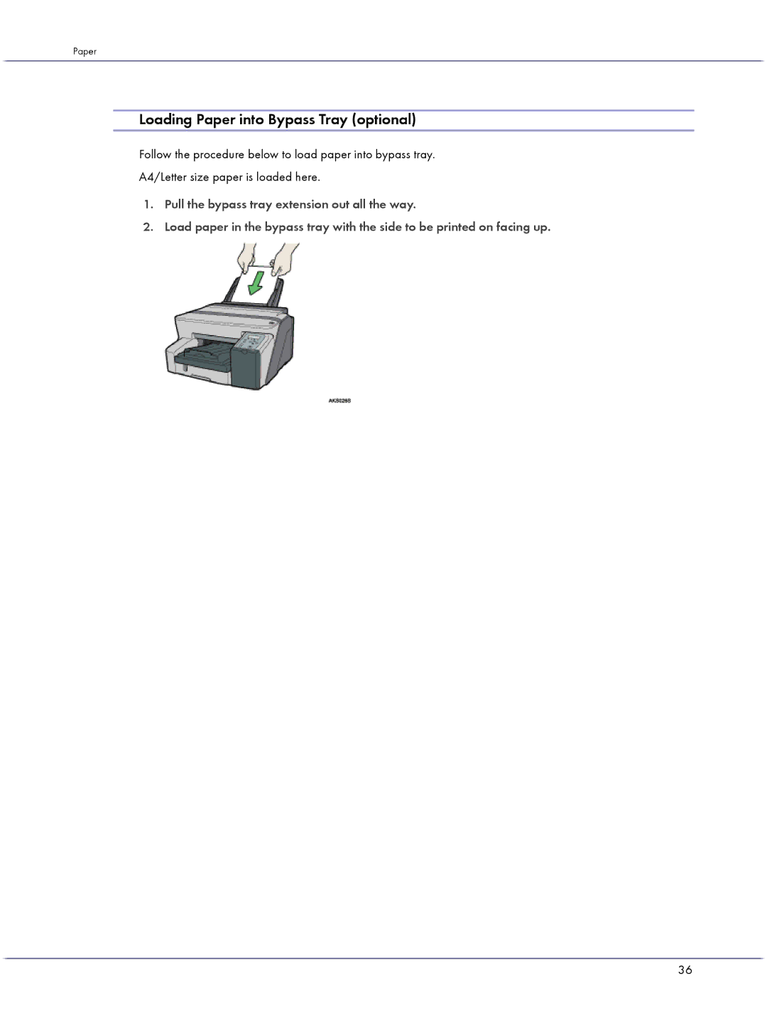 Lanier GX3050 manual Loading Paper into Bypass Tray optional 