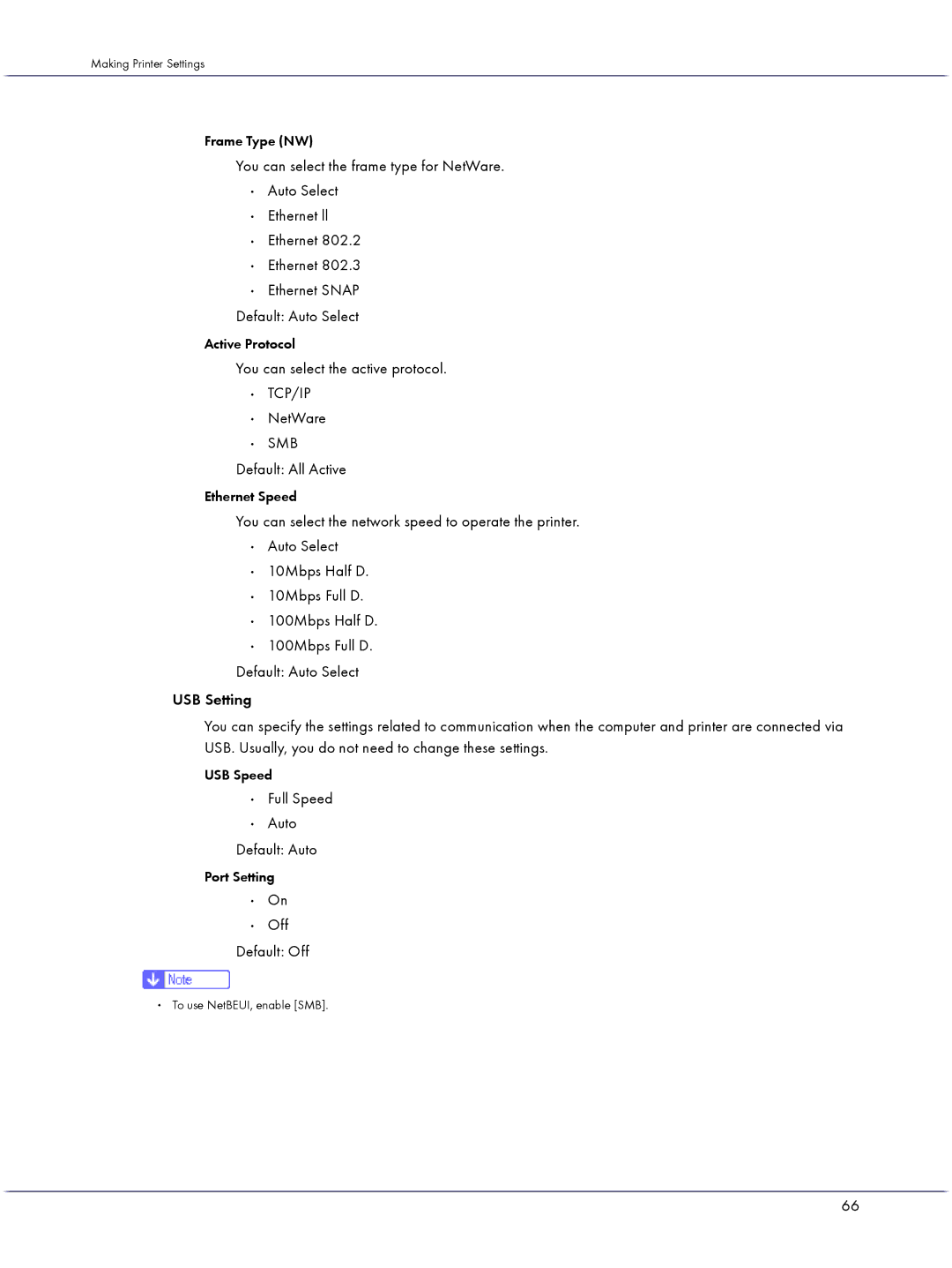 Lanier GX3050 manual You can select the frame type for NetWare, Default Auto Select, Default All Active, On Off Default Off 