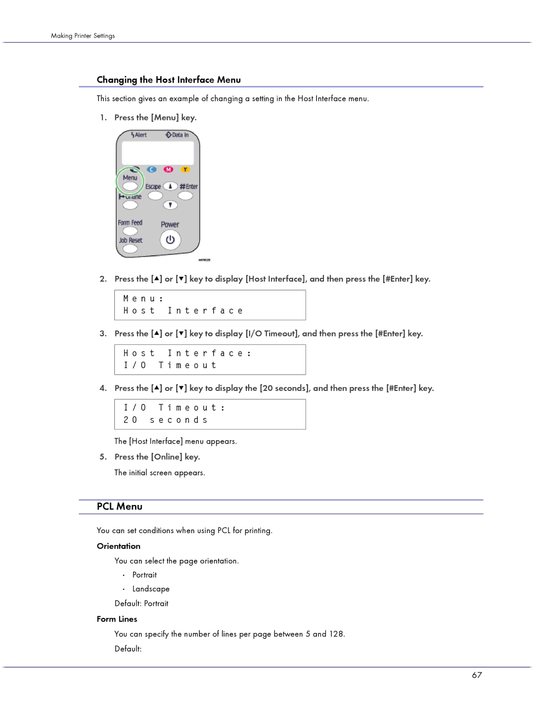 Lanier GX3050 manual PCL Menu, Changing the Host Interface Menu, Host Interface menu appears 