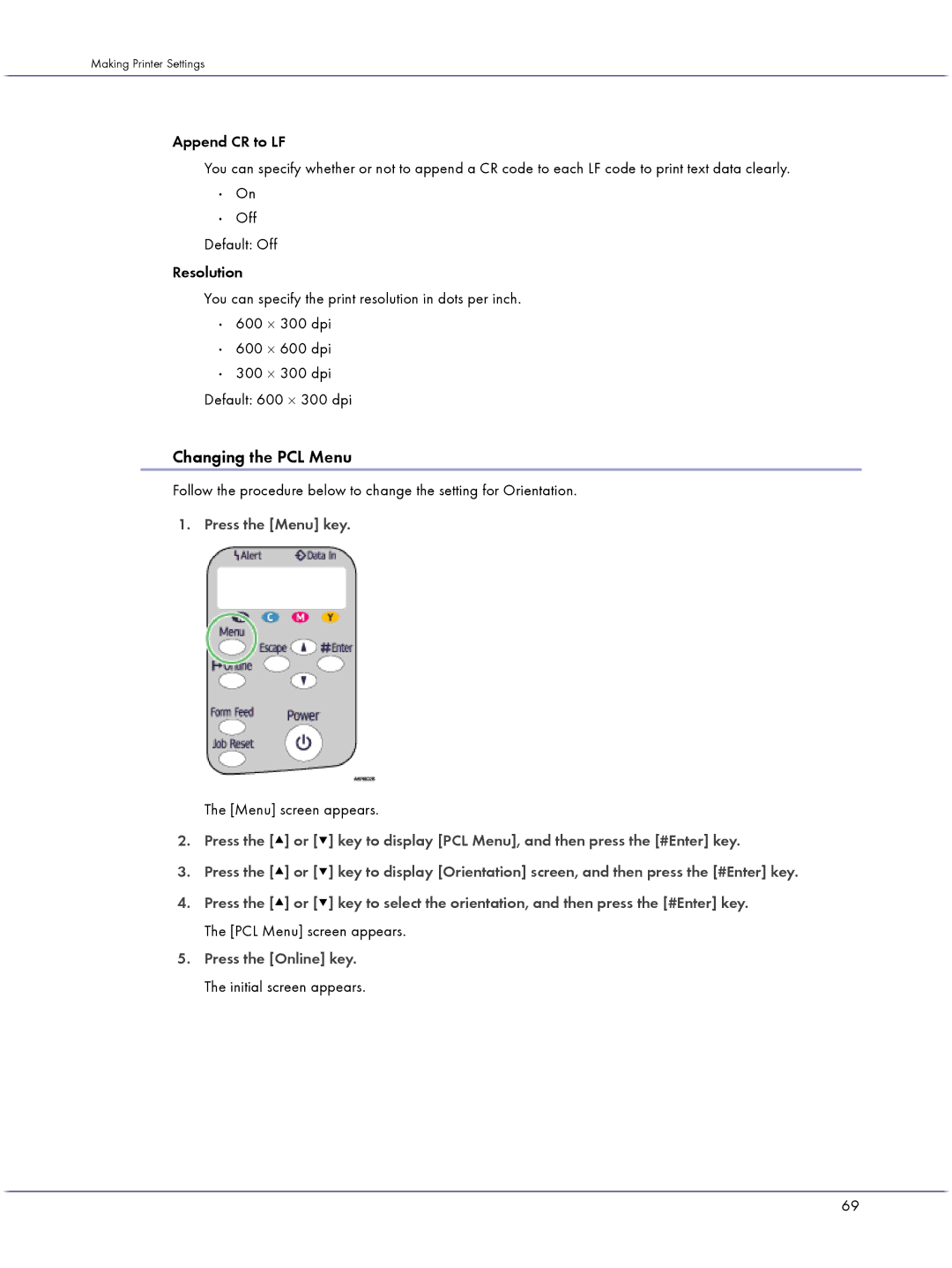 Lanier GX3050 manual Changing the PCL Menu 