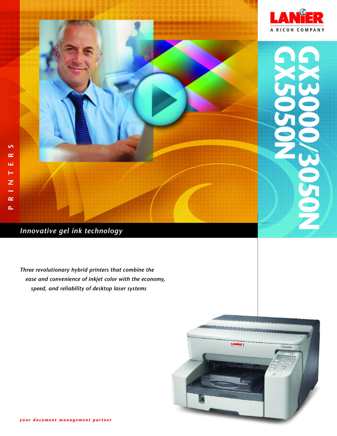 Lanier GX3050N manual GX3000/3050N GX5050N, P R I N T E R S, Innovative gel ink technology, A R I C O H C O M P A N Y 
