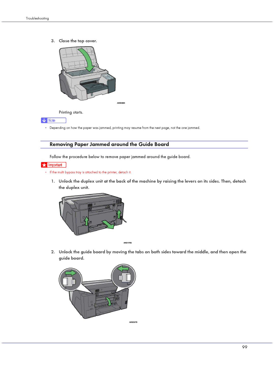 Lanier GX5050 manual Removing Paper Jammed around the Guide Board, Close the top cover 