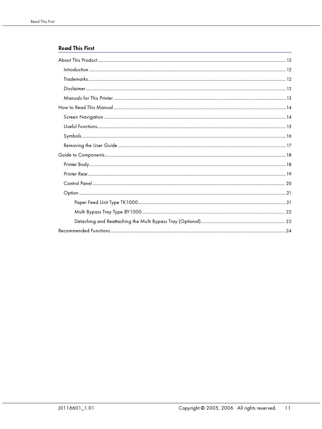 Lanier GX5050 manual Read This First, J01166011.01 Copyright 2005, 2006 All rights reserved 